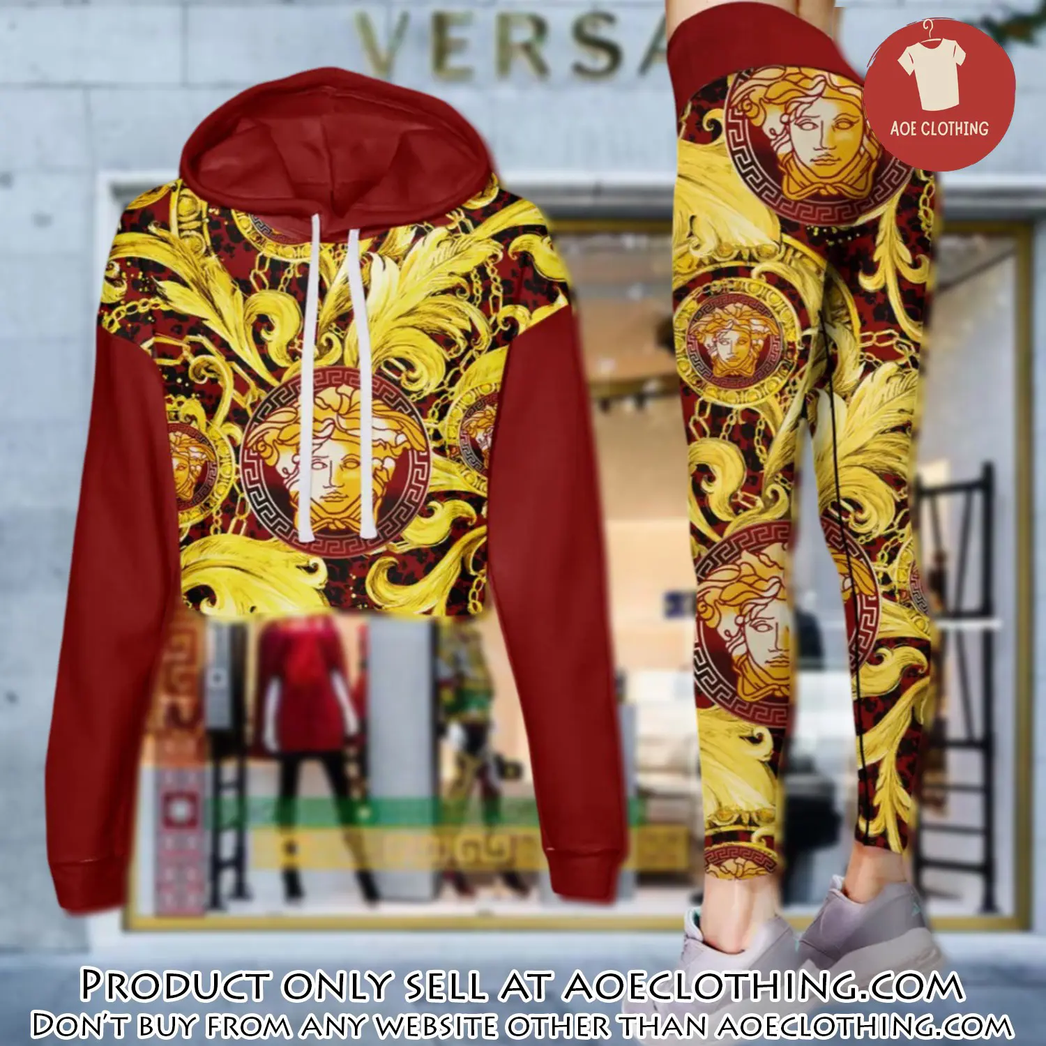 Versace golden medusa red luxury brand clothes leggings and crop top set for women aoe1454611